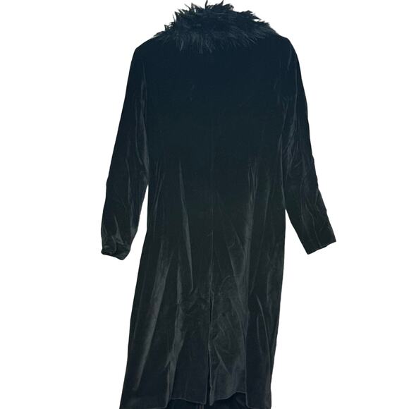 Oasis long black velvet coat faux fur collar British pockets button front US 6 - Picture 2 of 5